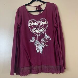Jerri Leigh Chase Your Dreams Burgundy Long Sleeve Top XXL
